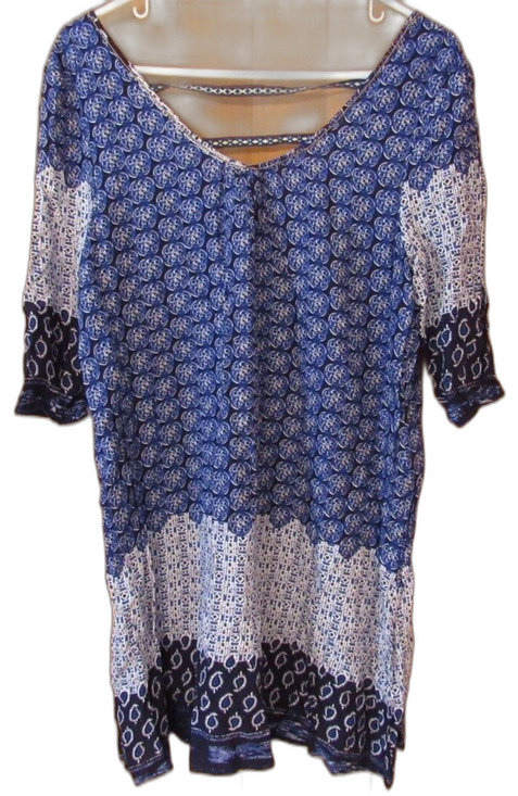 Velzera Dresses & Skirts - Velzera Short Sleeve Tunic Dress Blue/White BOHO Print Size Small NWT